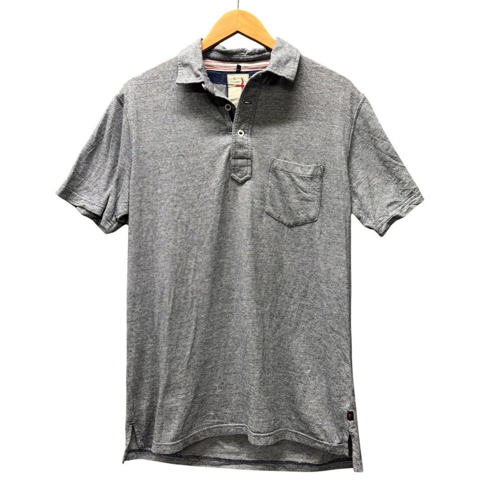 Relwen Polo Shirt Mens Large Fineline Jersey Navy Blue Stripe Cotton Coastal